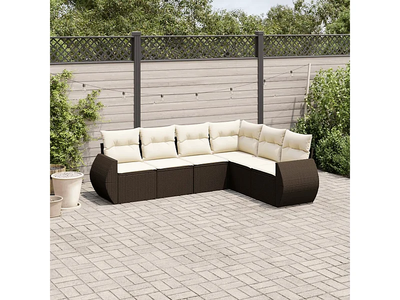 6-delige Loungeset met kussens poly rattan bruin