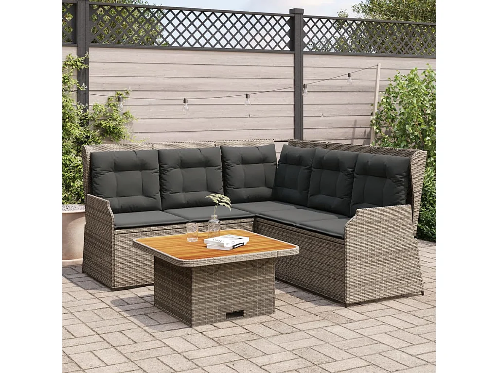 Salon de jardin 4 pièces avec coussins Gris Résine tressée