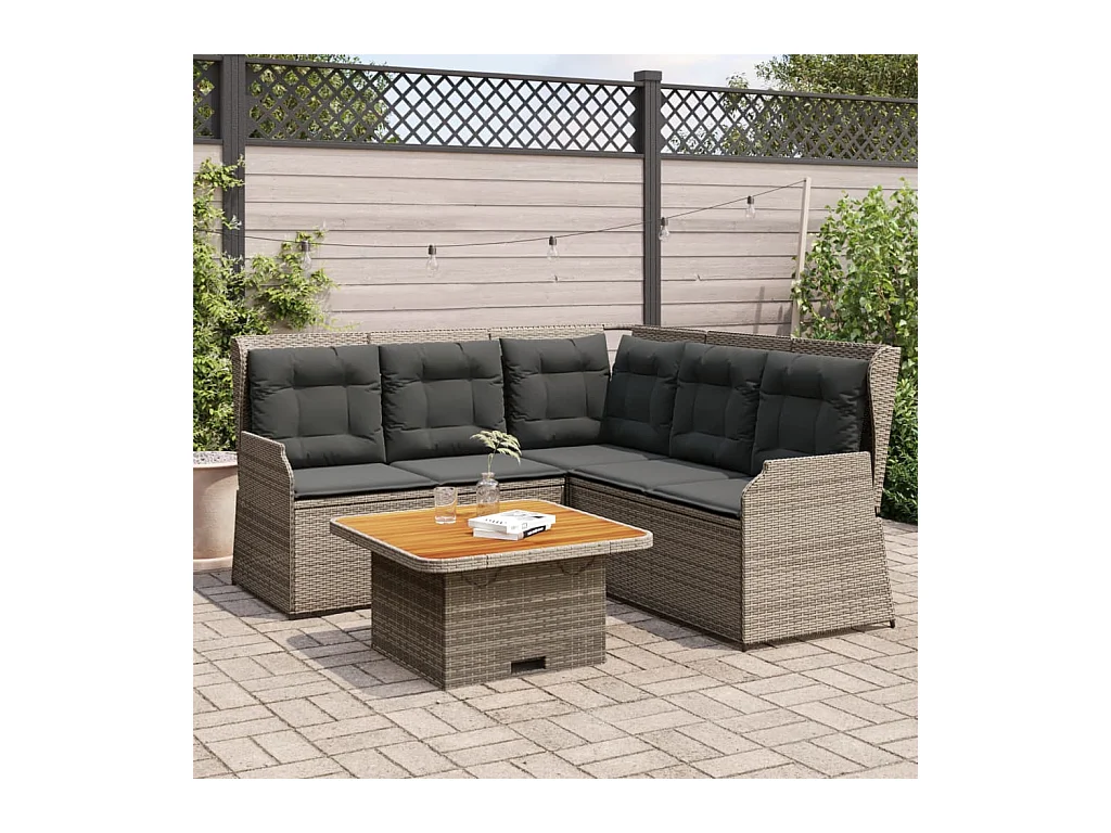 Salon de jardin 4 pièces avec coussins Gris Résine tressée