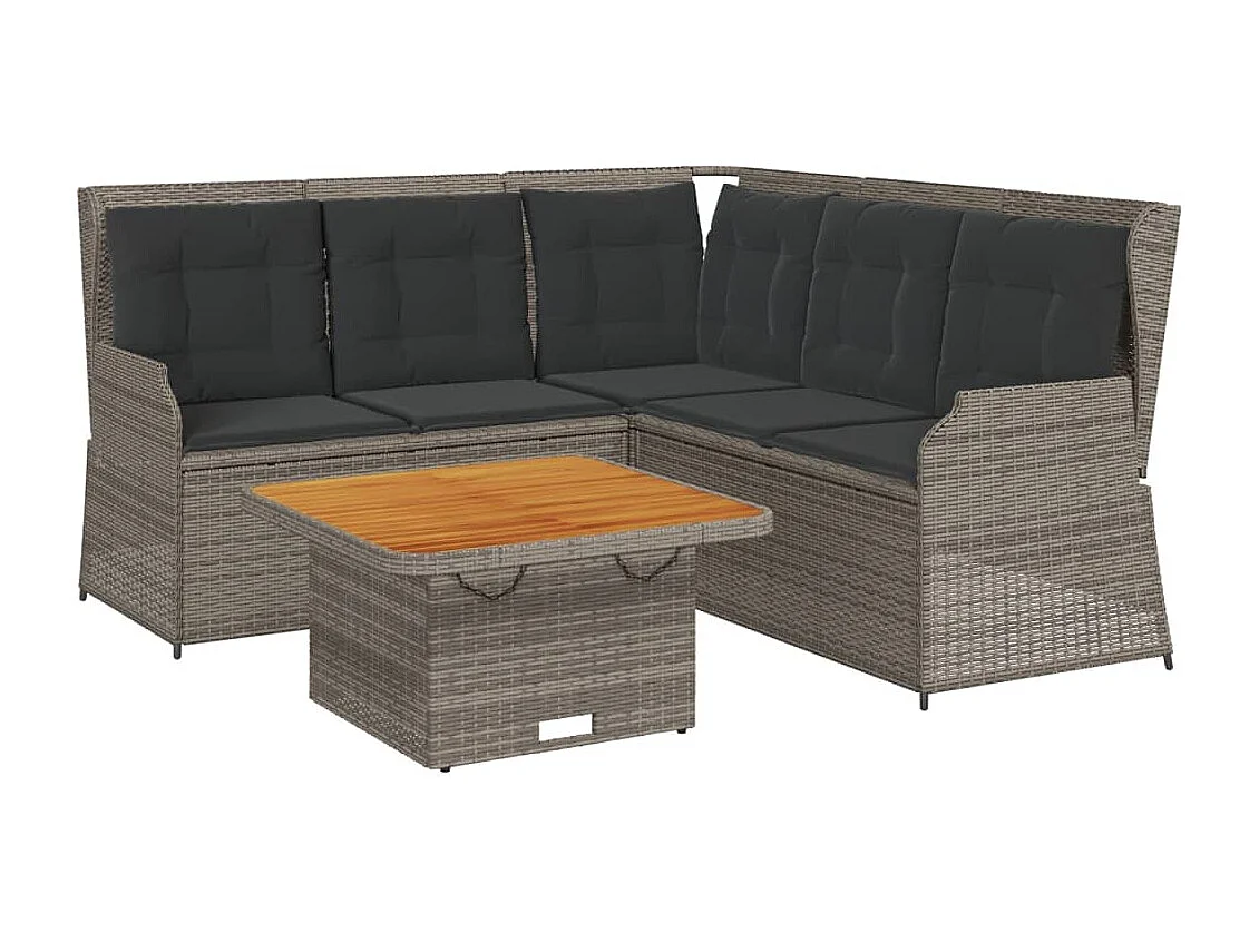 4-delige Loungeset met kussens poly rattan grijs