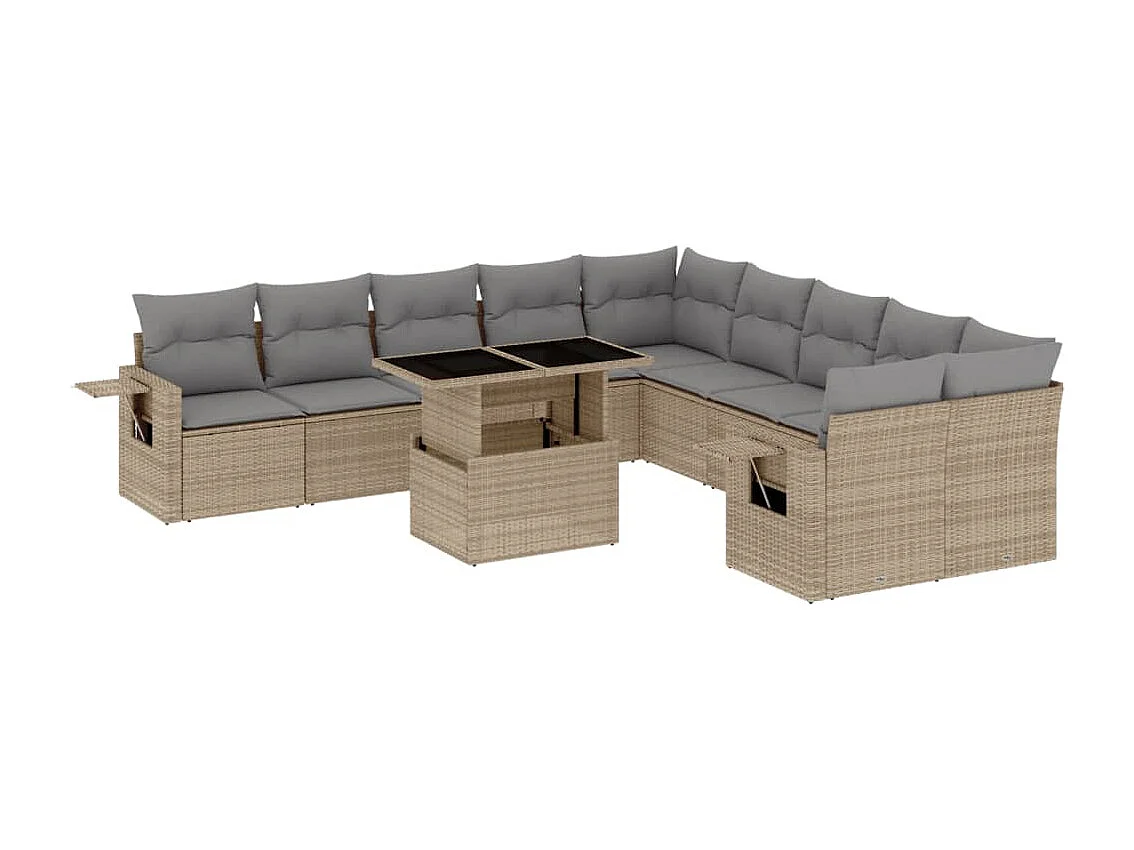 11-delige Tuinset met kussens poly rattan beige