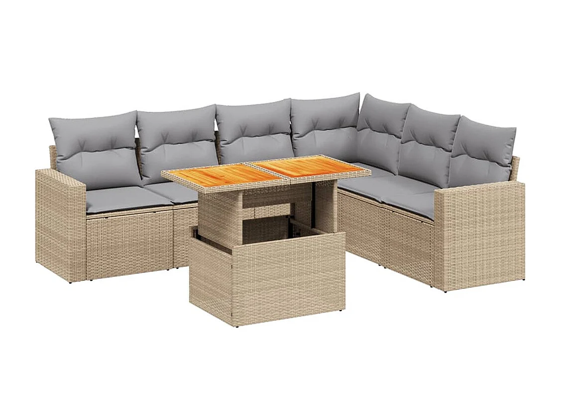 Salon de jardin avec coussins 7 pièces beige résine tressée