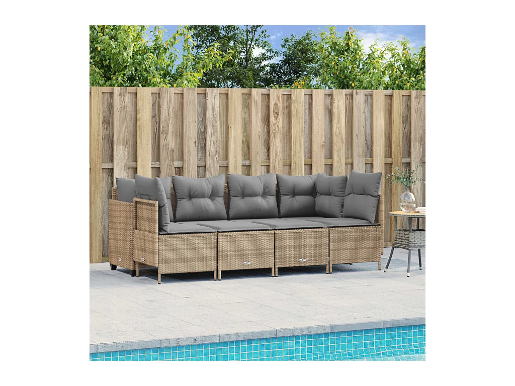 Salon de jardin avec coussins 5 pièces beige résine tressée