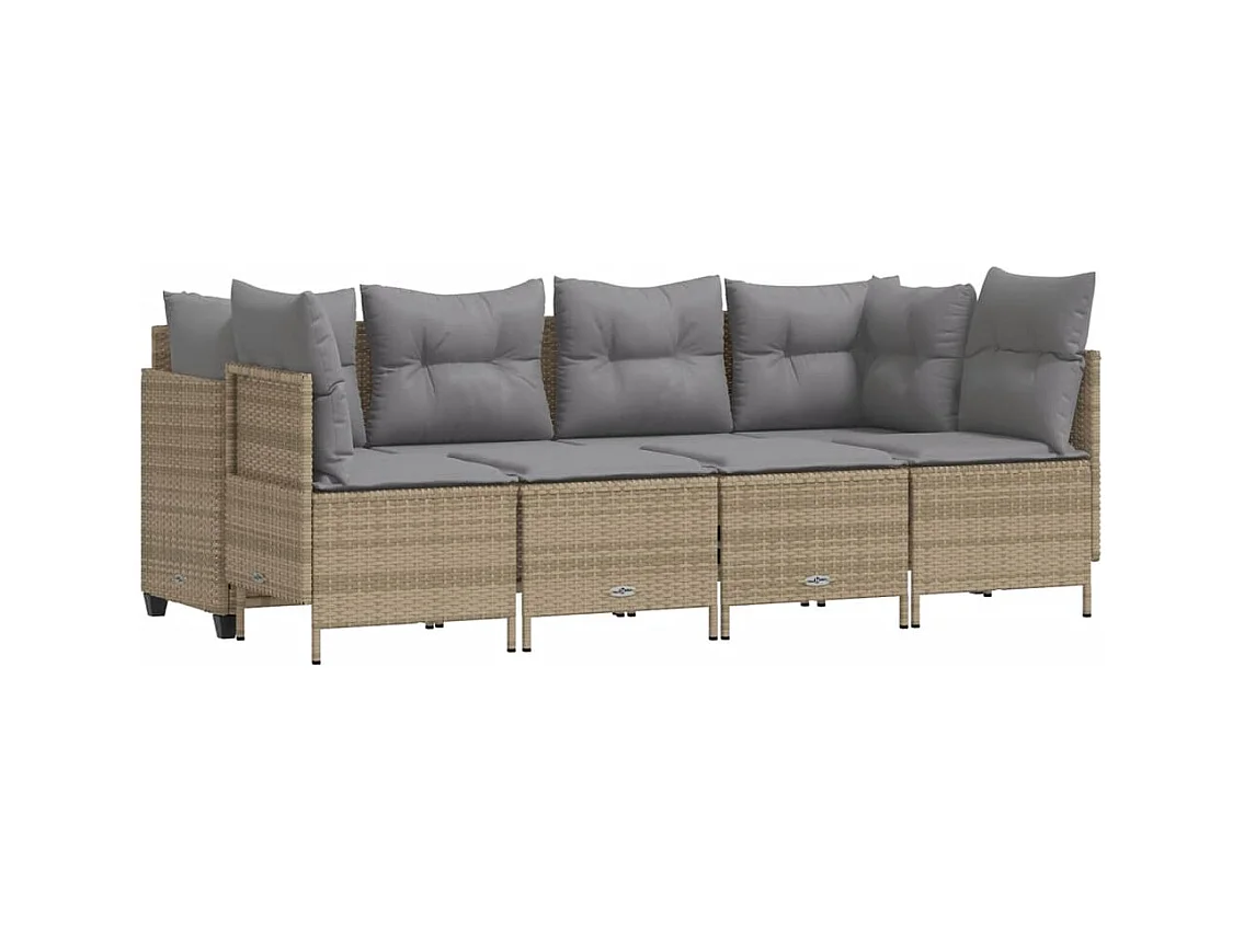 Salon de jardin avec coussins 5 pièces beige résine tressée