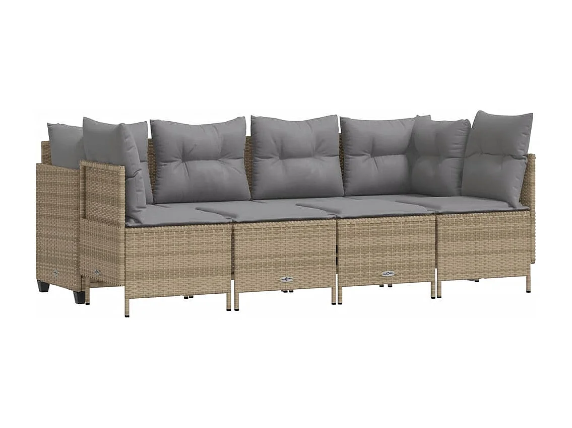 Salon de jardin avec coussins 5 pièces beige résine tressée