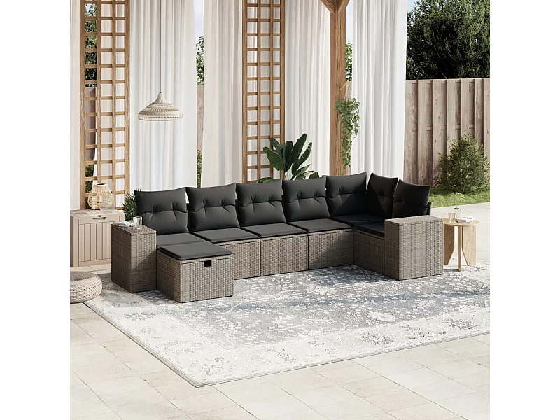 Salon de jardin avec coussins 7 pièces gris clair résine tressée