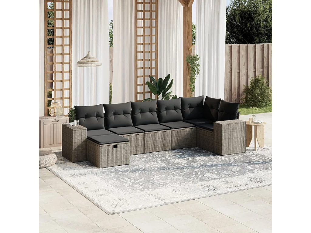 Salon de jardin avec coussins 7 pièces gris clair résine tressée