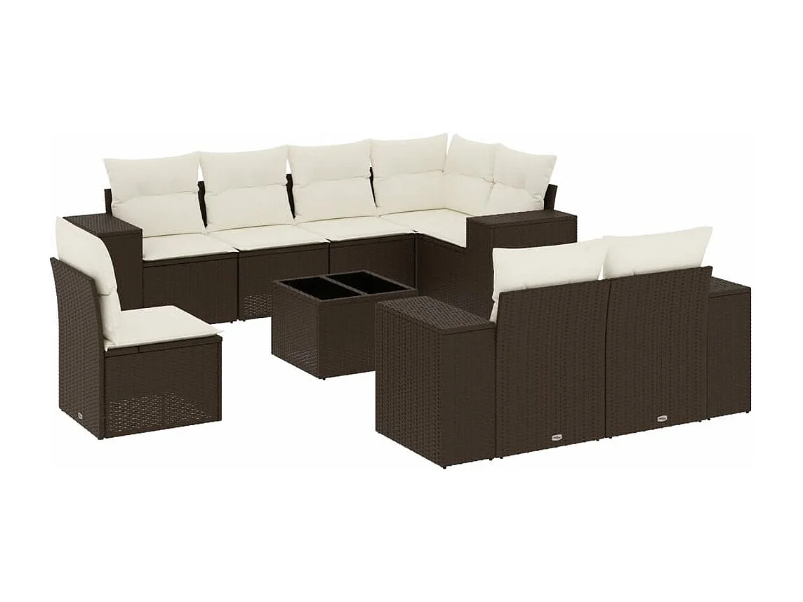 Set de sofás de jardín 9 piezas y cojines ratán sintético marrón
