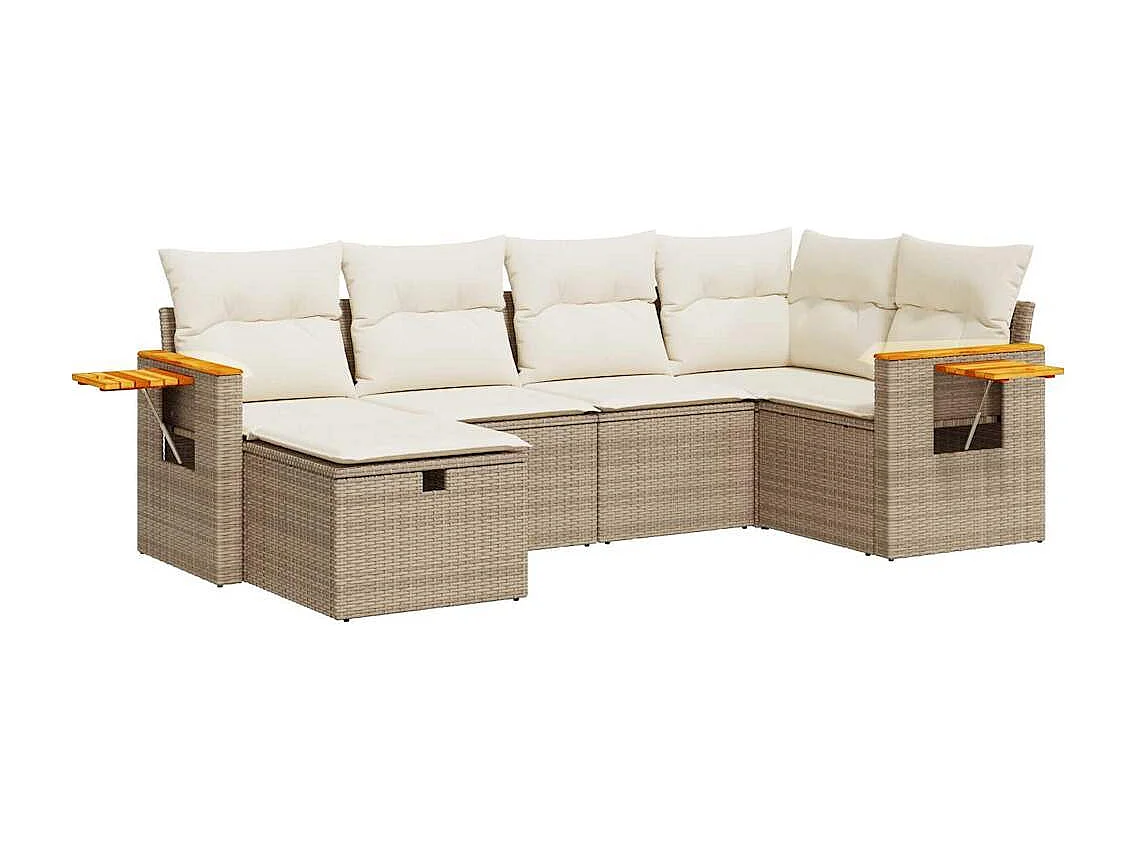 Salon de jardin avec coussins 6 pièces beige résine tressée