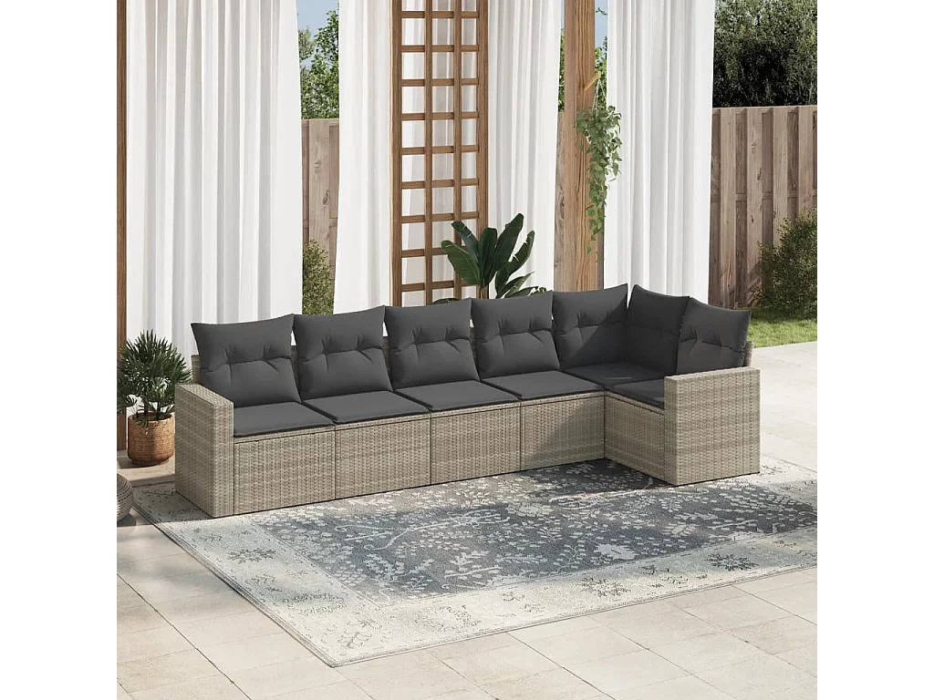 Salon de jardin 6 pièces avec coussins gris clair résine tressée