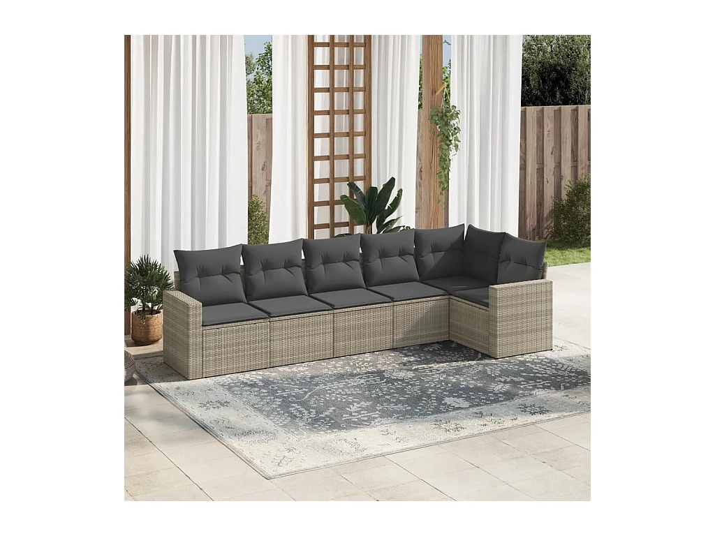 Salon de jardin 6 pièces avec coussins gris clair résine tressée