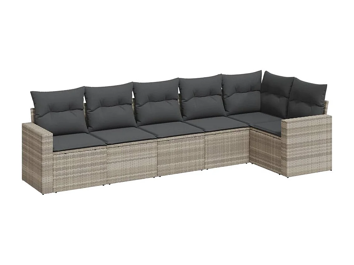 6-delige Loungeset met kussens poly rattan lichtgrijs