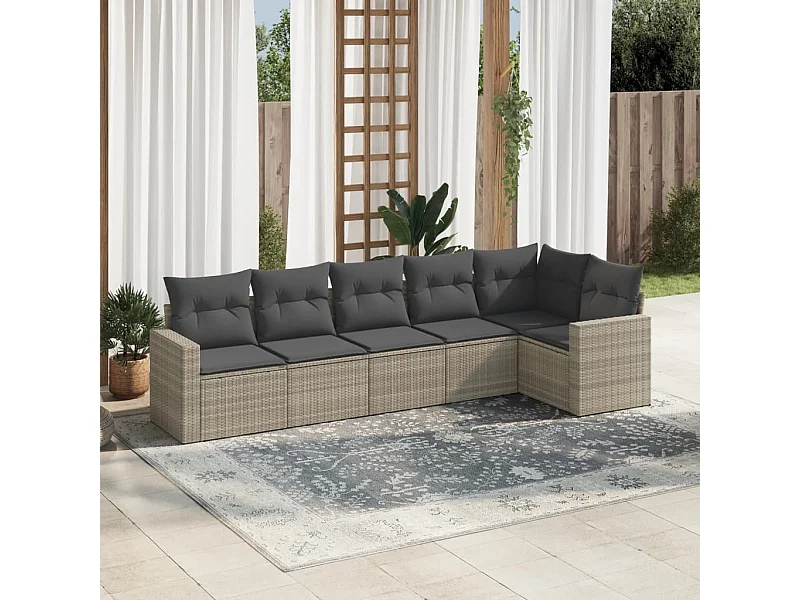 6-delige Loungeset met kussens poly rattan lichtgrijs