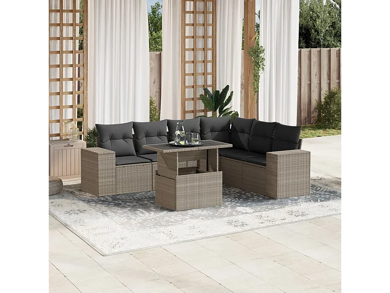 Salon de jardin avec coussins 7 pièces gris clair résine tressée