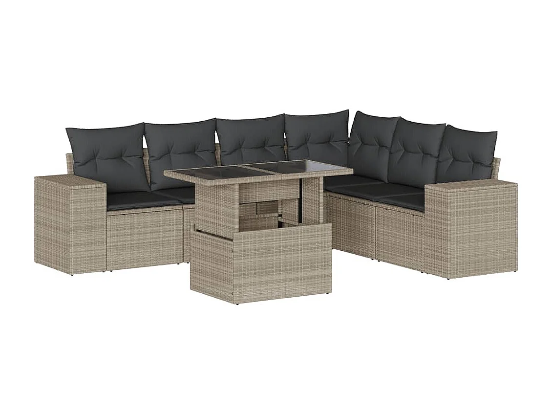 Salon de jardin avec coussins 7 pièces gris clair résine tressée