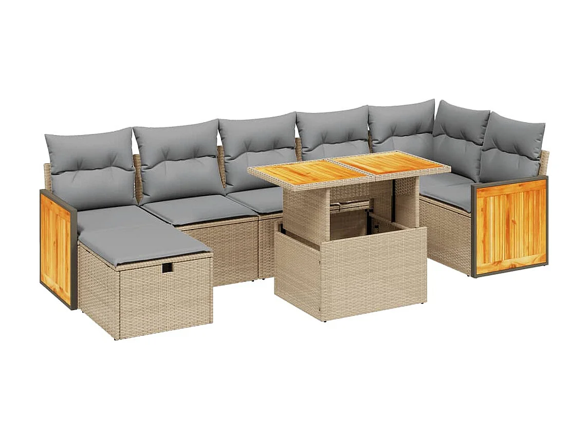 8 peças conjunto de sofás para jardim com almofadões vime PE bege