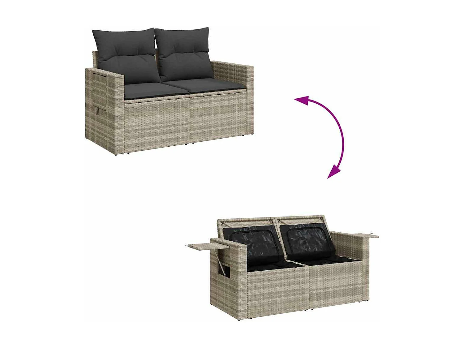 4-delige Loungeset met kussens poly rattan lichtgrijs