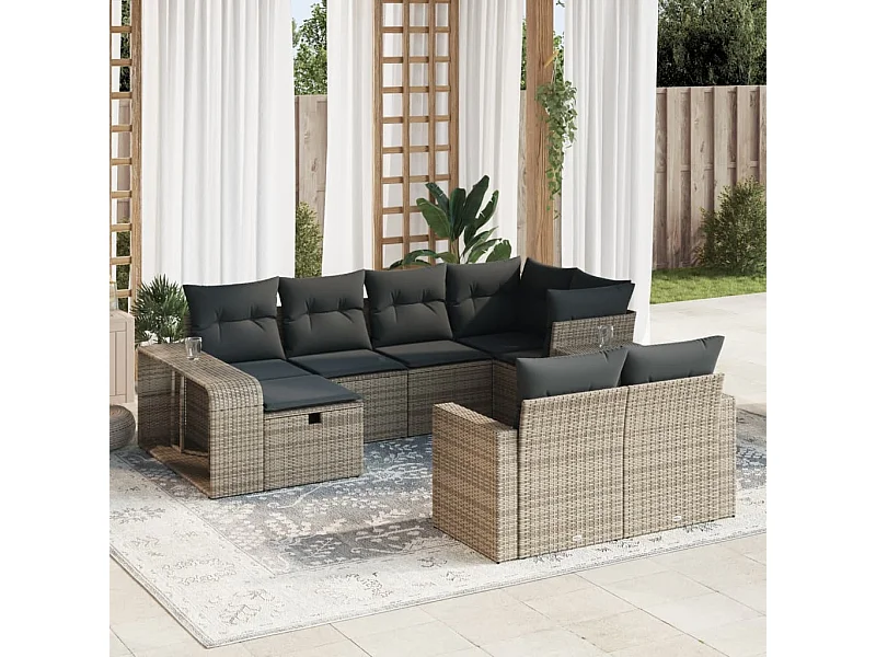 Salon de jardin avec coussins 10 pièces gris résine tressée