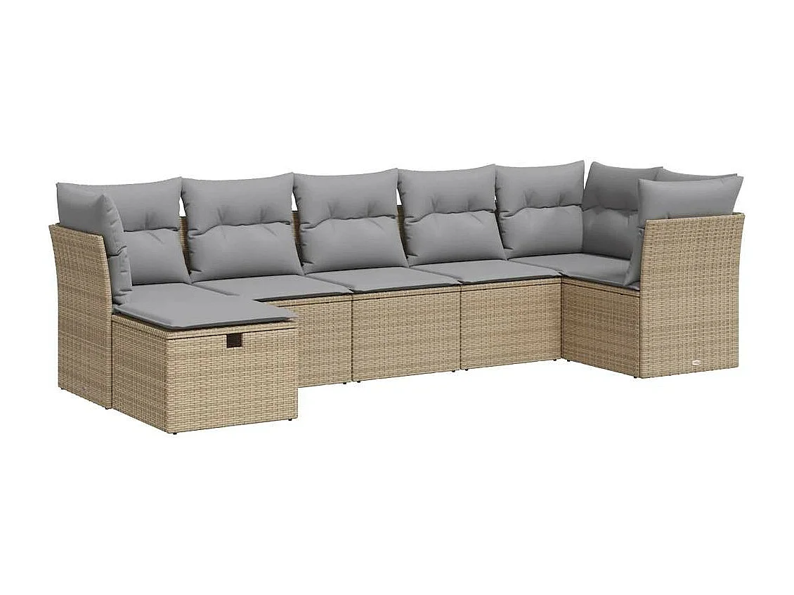 7 peças conjunto de sofás para jardim com almofadões vime PE bege