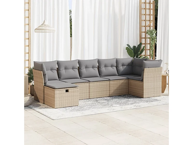 Salon de jardin avec coussins 7 pièces beige résine tressée