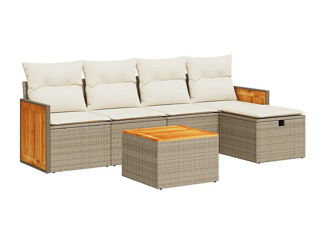 6 peças conjunto de sofás para jardim com almofadões vime PE bege