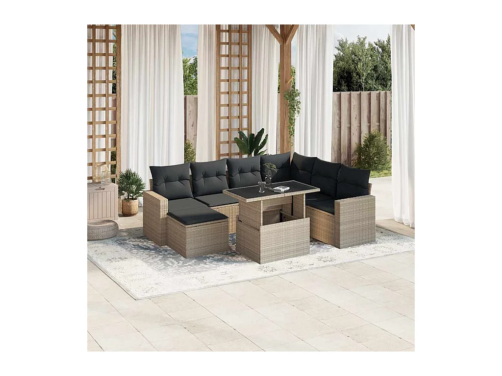 8-delige Loungeset met kussens poly rattan lichtgrijs