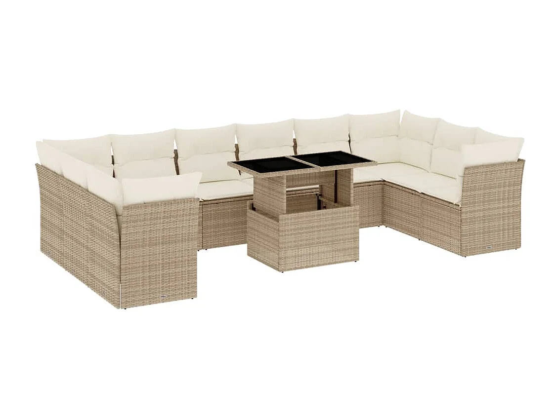 Salon de jardin 11 pièces avec coussins beige résine tressée