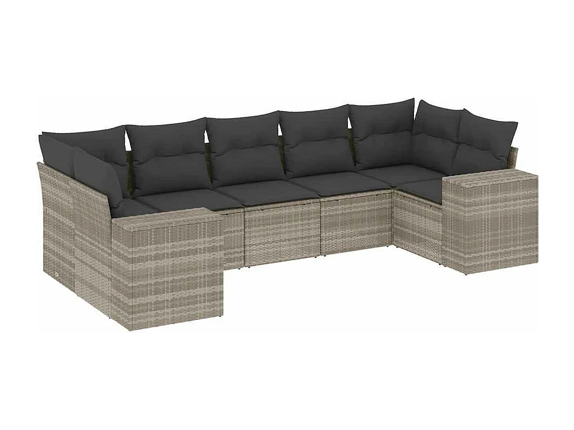 7-delige Loungeset met kussens poly rattan lichtgrijs