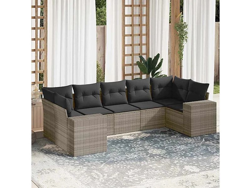7-delige Loungeset met kussens poly rattan lichtgrijs