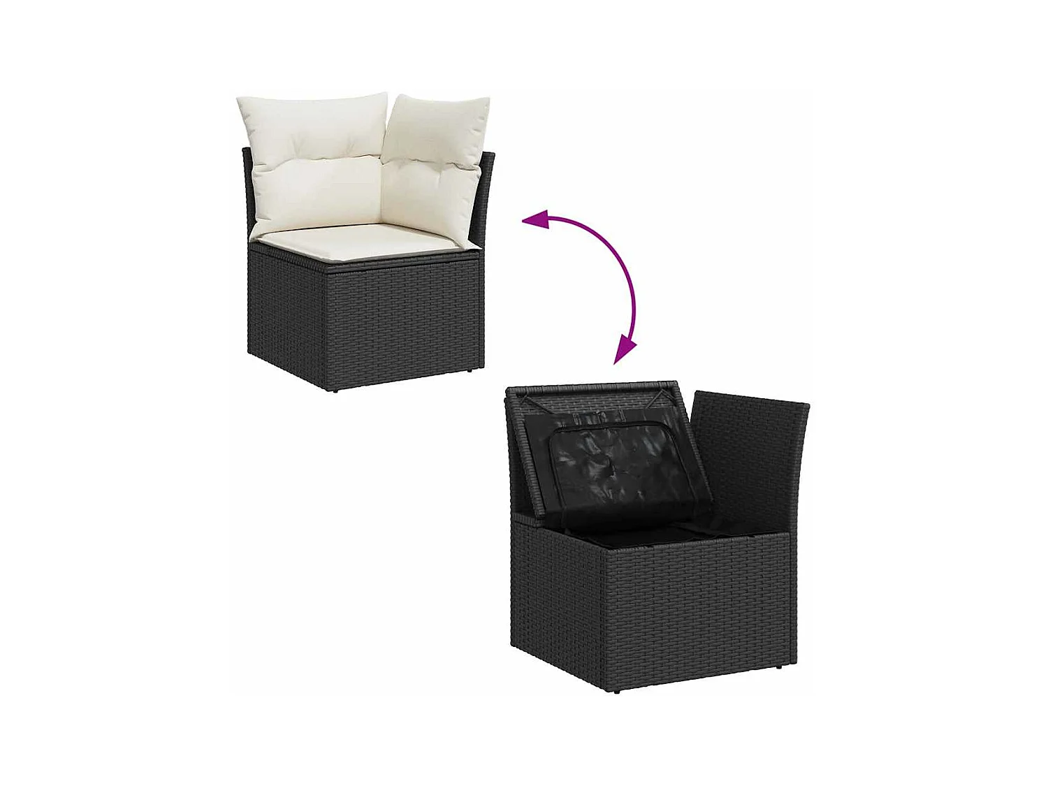 6-delige Loungeset met kussens poly rattan zwart