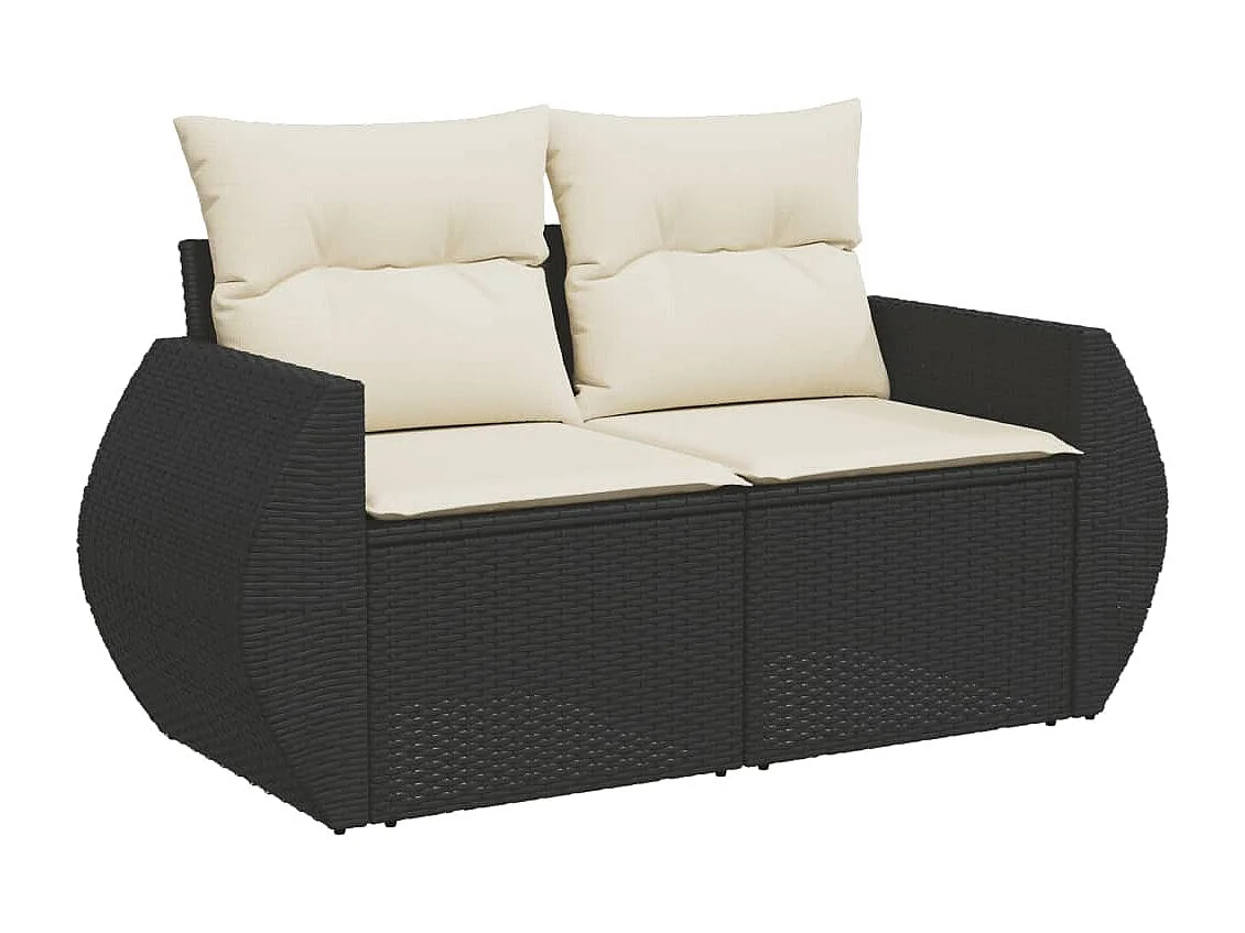 7-delige Loungeset met kussens poly rattan zwart