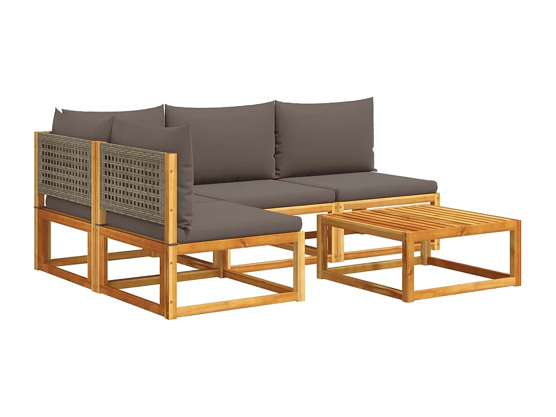 5-delige tuinbankset met kussens acaciahout & rotan