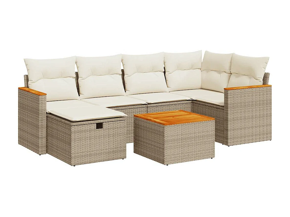 Salon de jardin avec coussins 7 pièces beige résine tressée