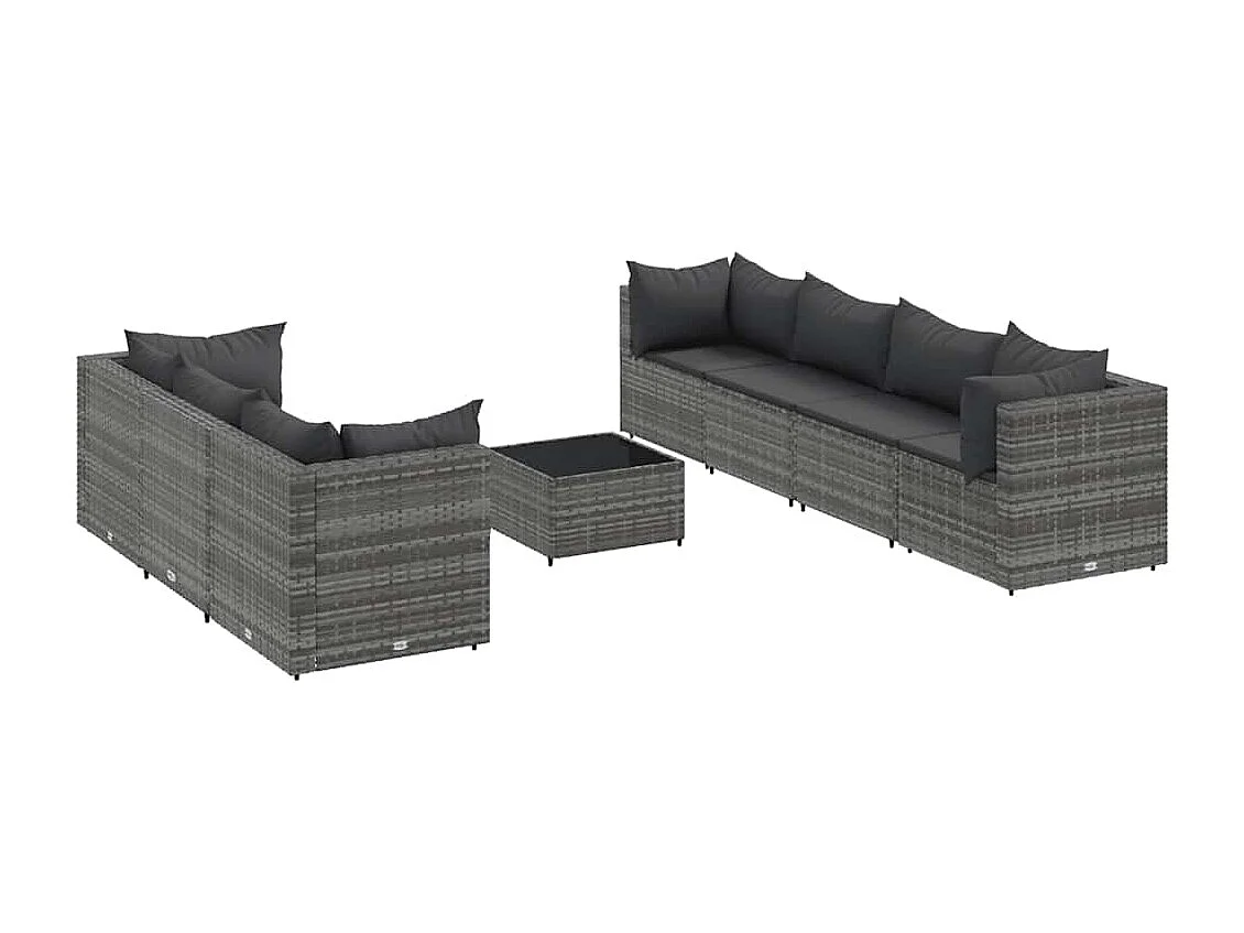 8-delige Loungeset met kussens poly rattan grijs