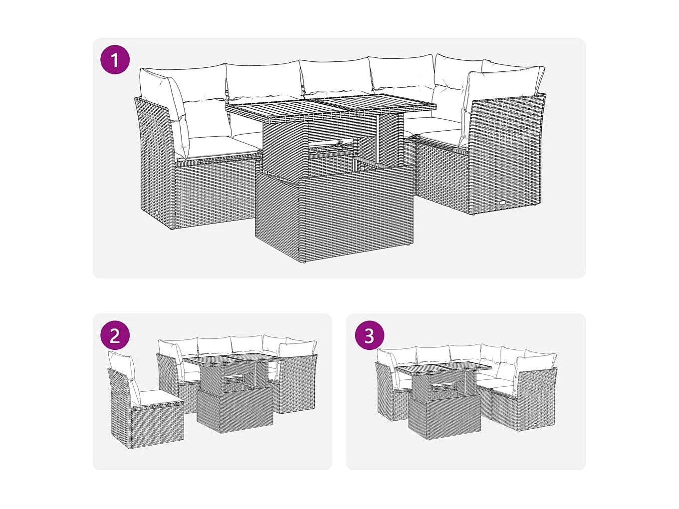 6-delige Loungeset met kussens poly rattan beige