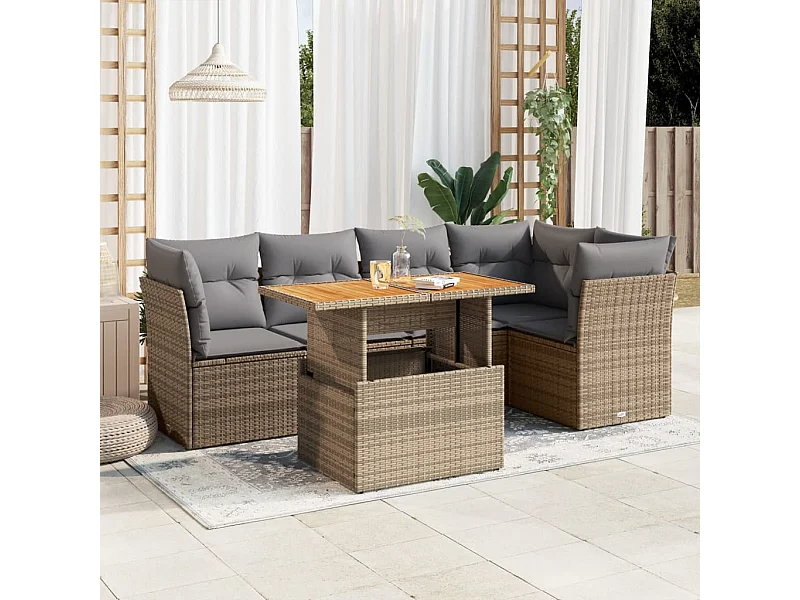 Salon de jardin avec coussins 6 pièces beige résine tressée