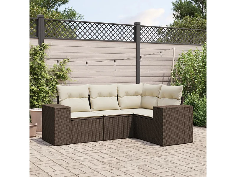 Salon de jardin 4 pièces avec coussins marron résine tressée