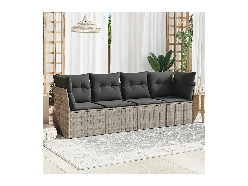 Salon de jardin 4 pièces avec coussins gris clair résine tressée