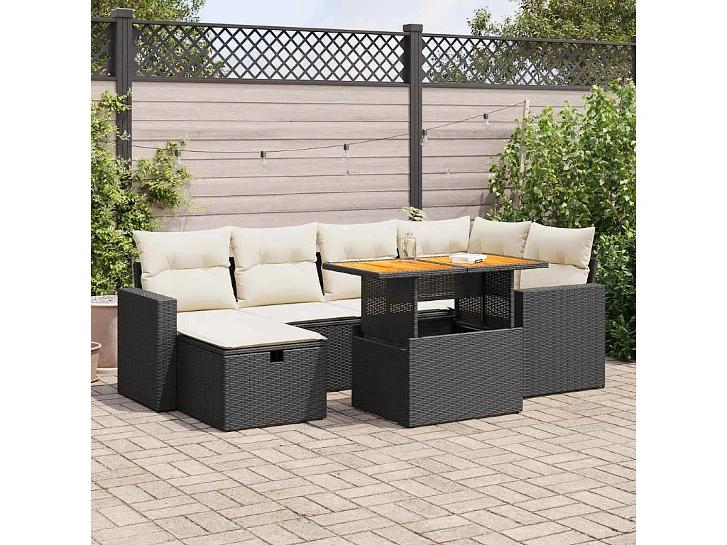 8-delige Loungeset met kussens poly rattan acacia zwart