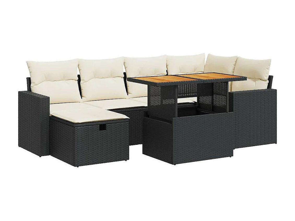 8-delige Loungeset met kussens poly rattan acacia zwart