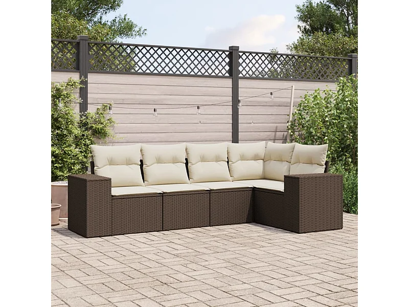 Set comedor de jardín 5 piezas y cojines ratán sintético marrón