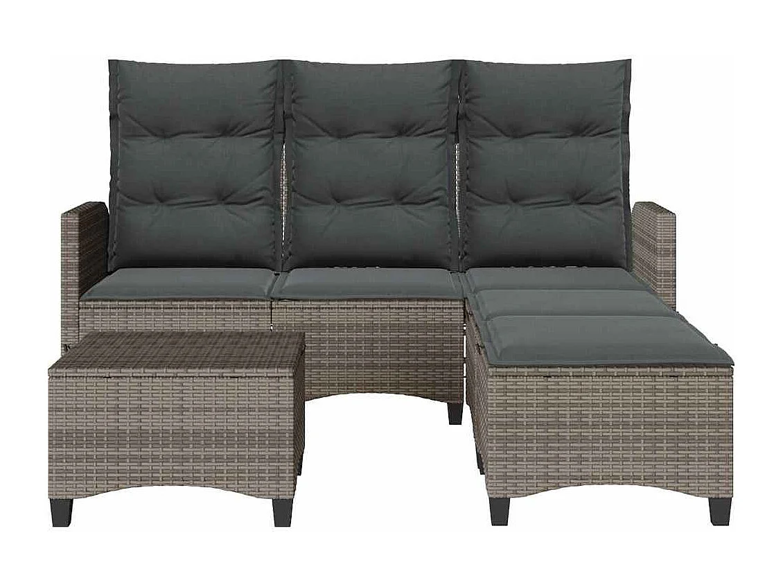 Salon de jardin 3 pièces avec coussins forme L gris résine tressée