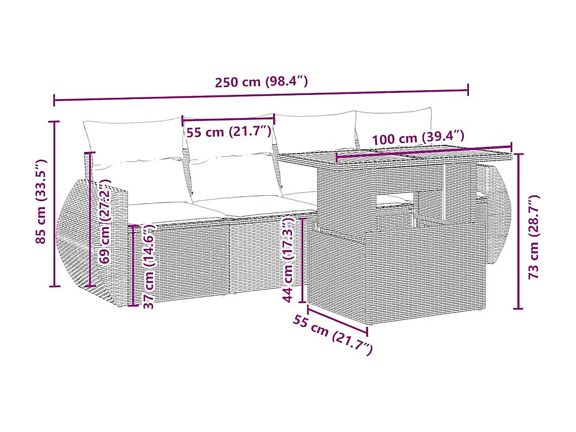 Juego de sofás jardín con cojines 5 piezas ratán sintético beige