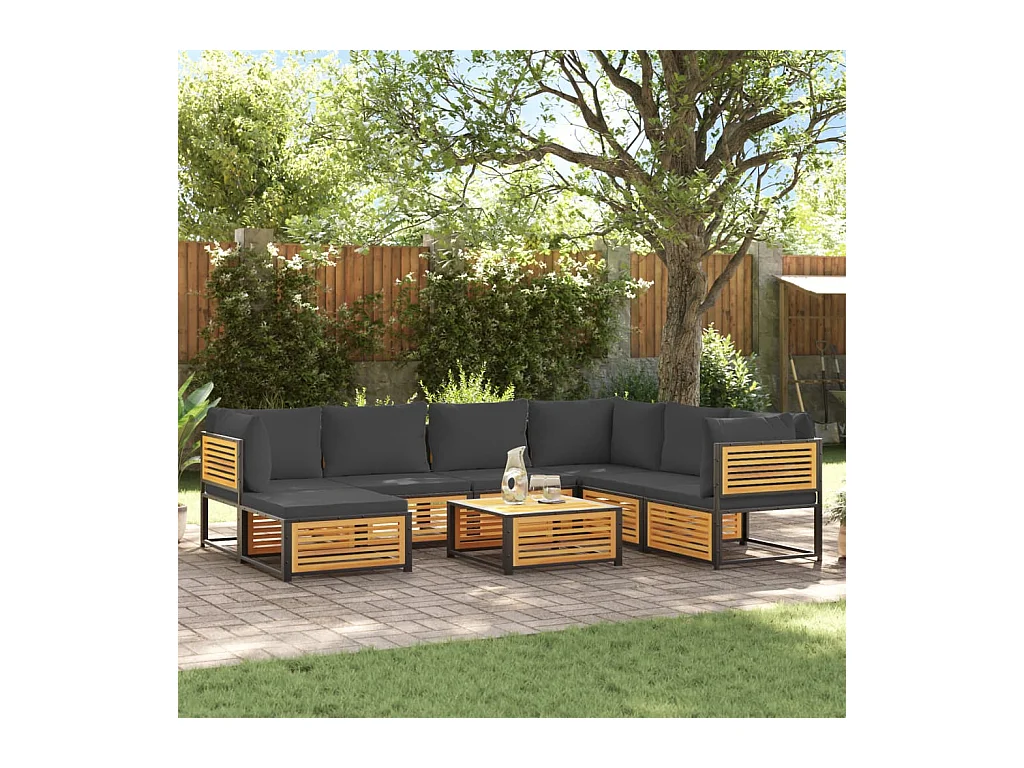 Set de sofás de jardín con cojines 8 piezas madera maciza acacia