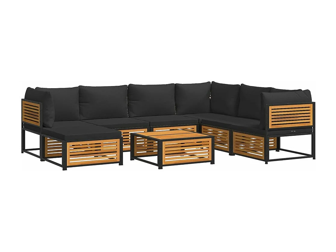 Salon de jardin avec coussins 8 pièces bois massif d'acacia