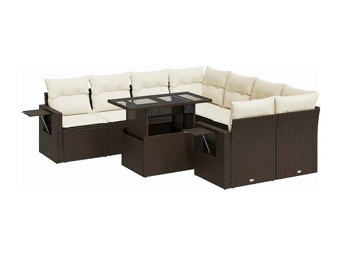 Salon de jardin avec coussins 9 pièces marron résine tressée