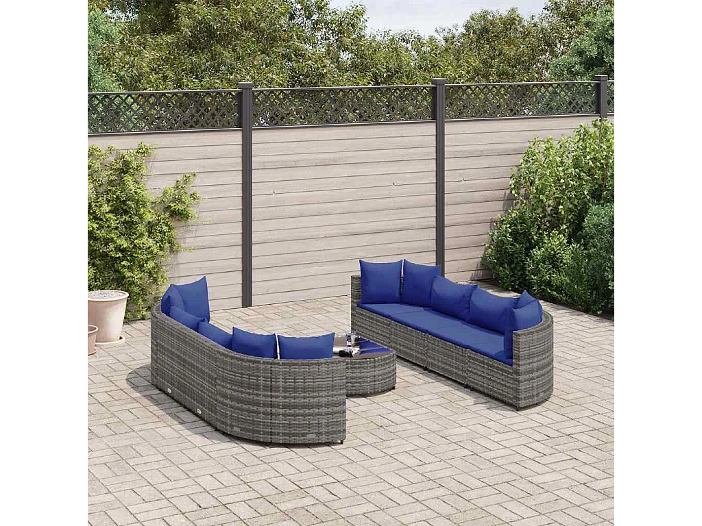 9-delige Loungeset met kussens poly rattan grijs
