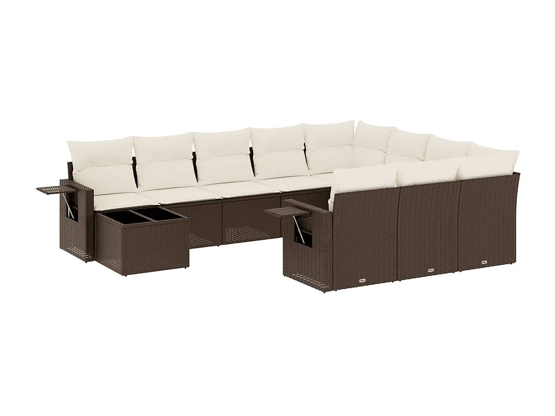 Set de sofás de jardín 11 piezas cojines ratán sintético marrón