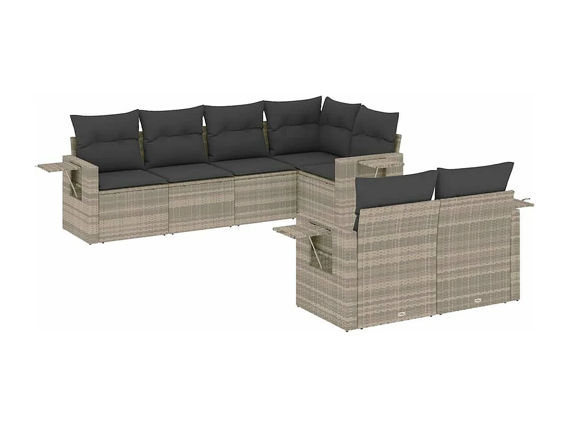 7 peças conj. sofás jardim com almofadões vime PE cinzento-claro