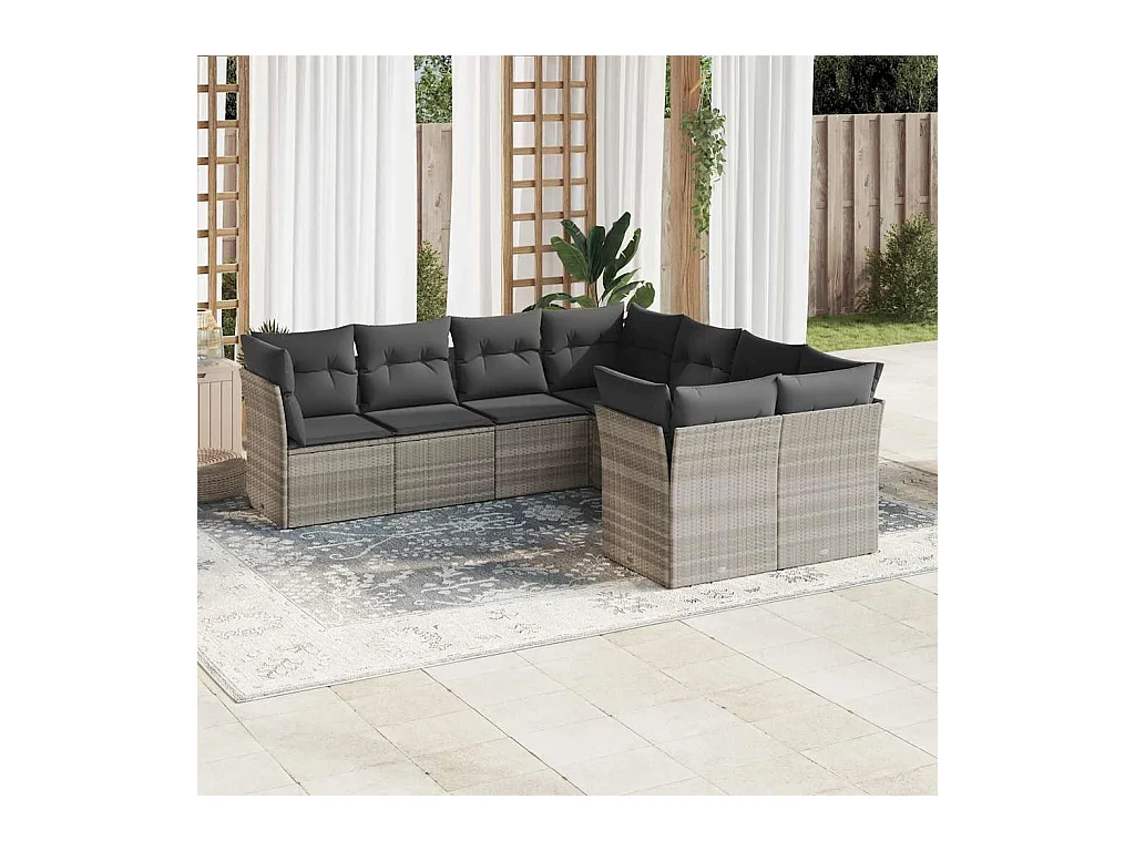 8-delige Loungeset met kussens poly rattan lichtgrijs